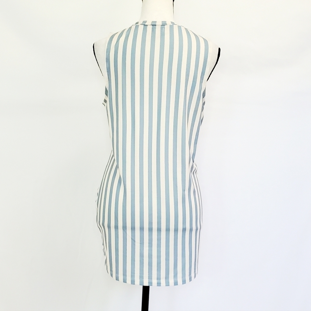 Love Fire Light Blue & White Striped Twist Side Sleeveless Top - Picture 2 of 7
